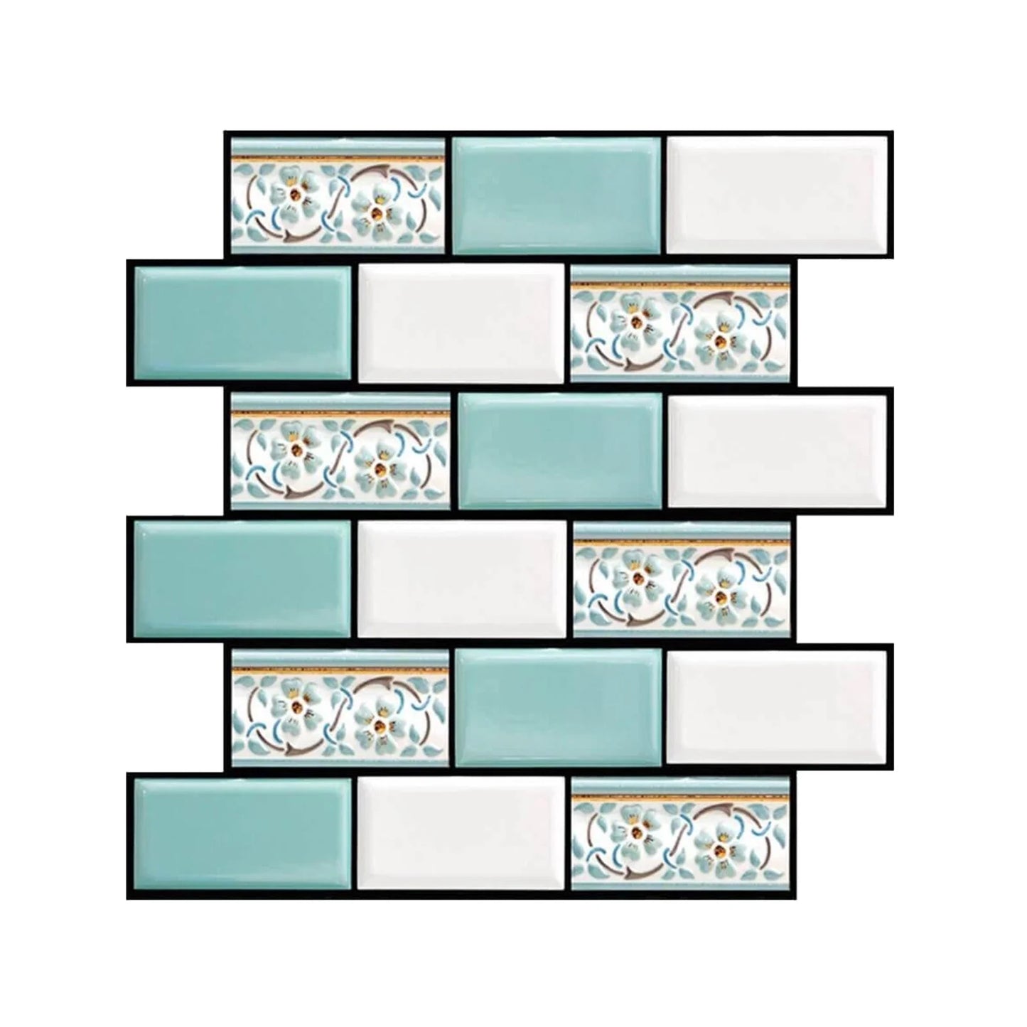 3D Green Brick Texture Peel and Stick Wall Tile