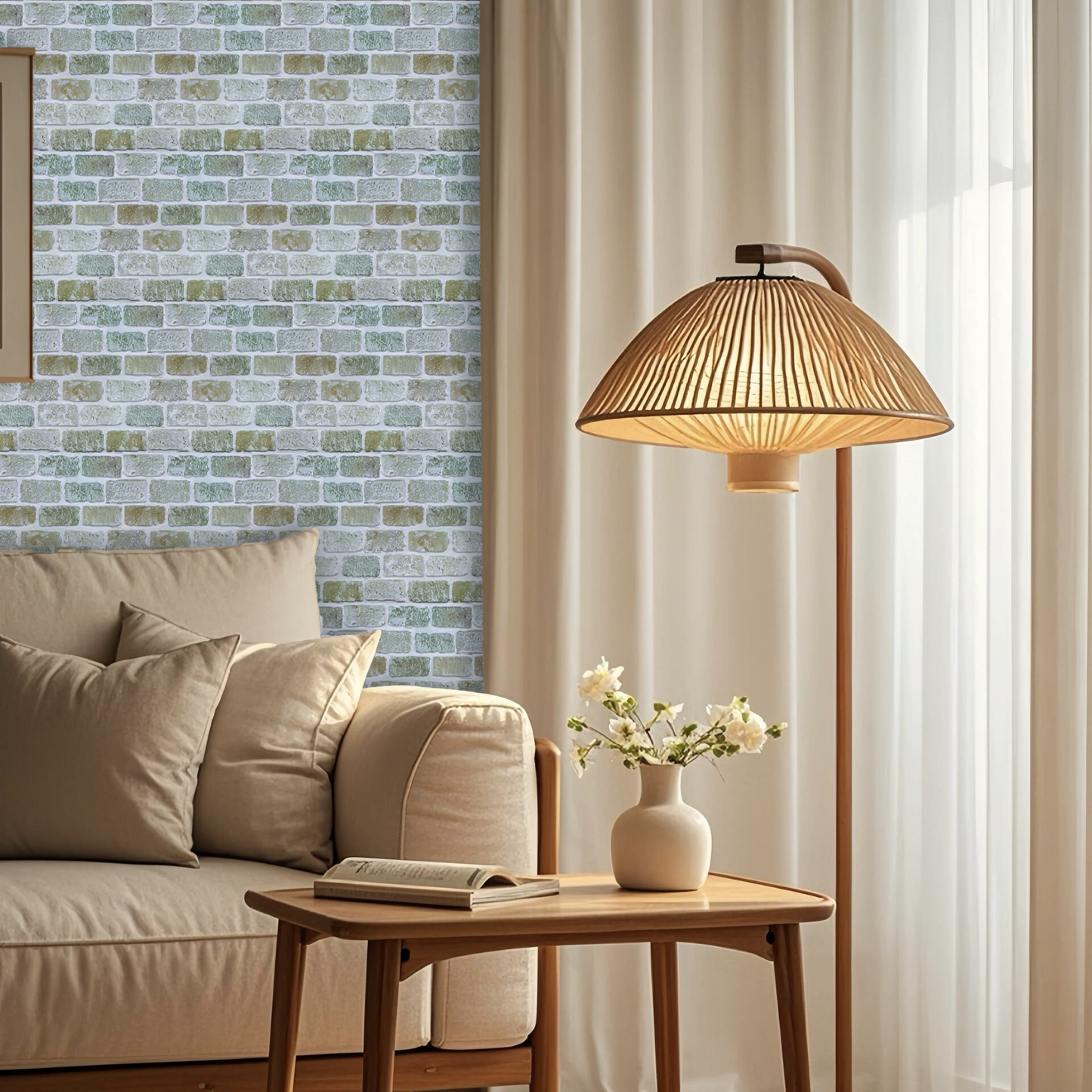 3D Green Brick Peel and Stick Wall Tile