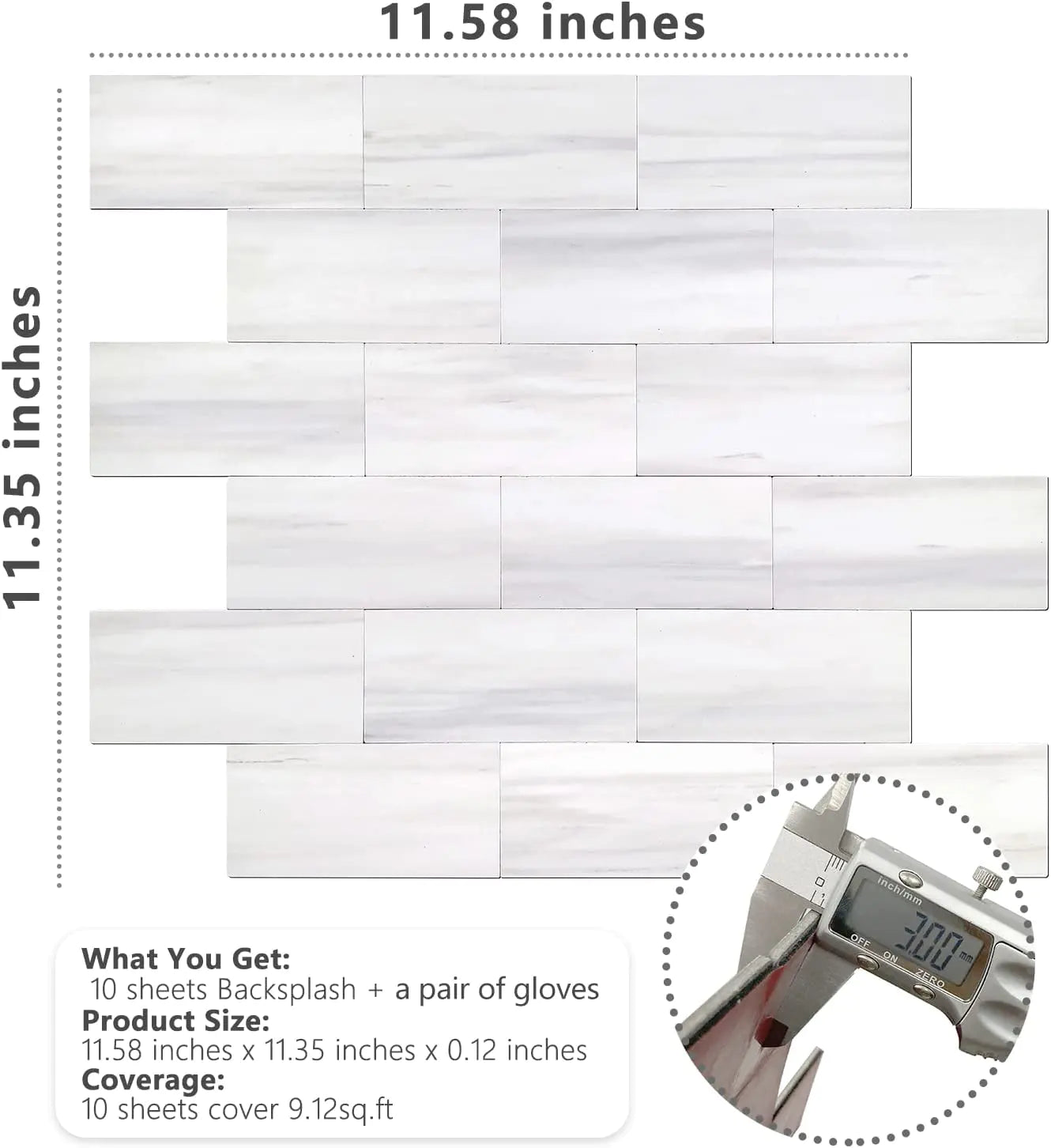 2''x4'' Subway Peel and Stick Tiles Sheeted - Light Grey Dolomite