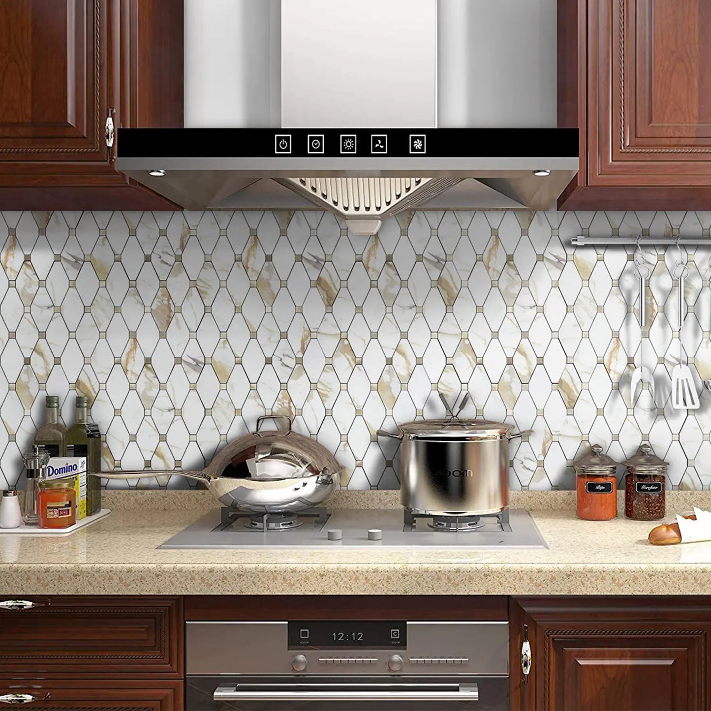 PVC Mixed Metal Mosaic Tile Backsplash - Calacatta Golden