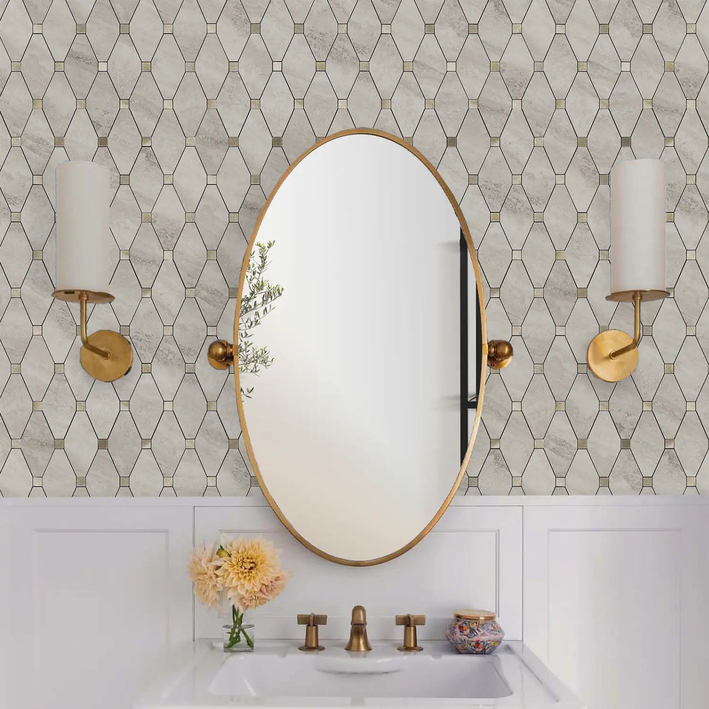 PVC Mixed Metal Mosaic Tile Backsplash- Beige