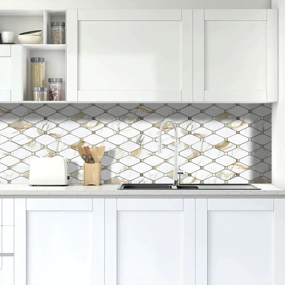 PVC Mixed Metal Mosaic Tile Backsplash - Calacatta Golden