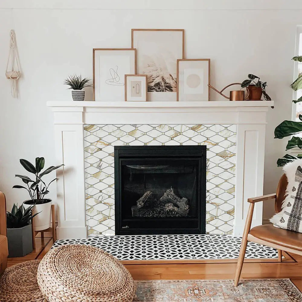 PVC Mixed Metal Mosaic Tile Backsplash - Calacatta Golden