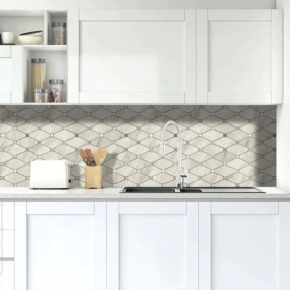 PVC Mixed Metal Mosaic Tile Backsplash- Beige