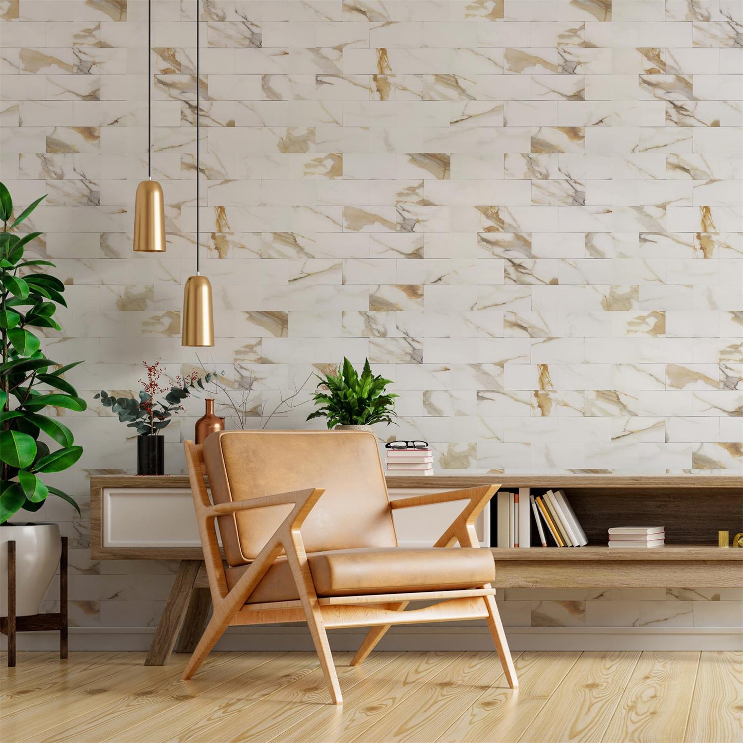 2''x4'' Subway Peel and Stick Tiles Sheeted - Calacatta Gold Marble