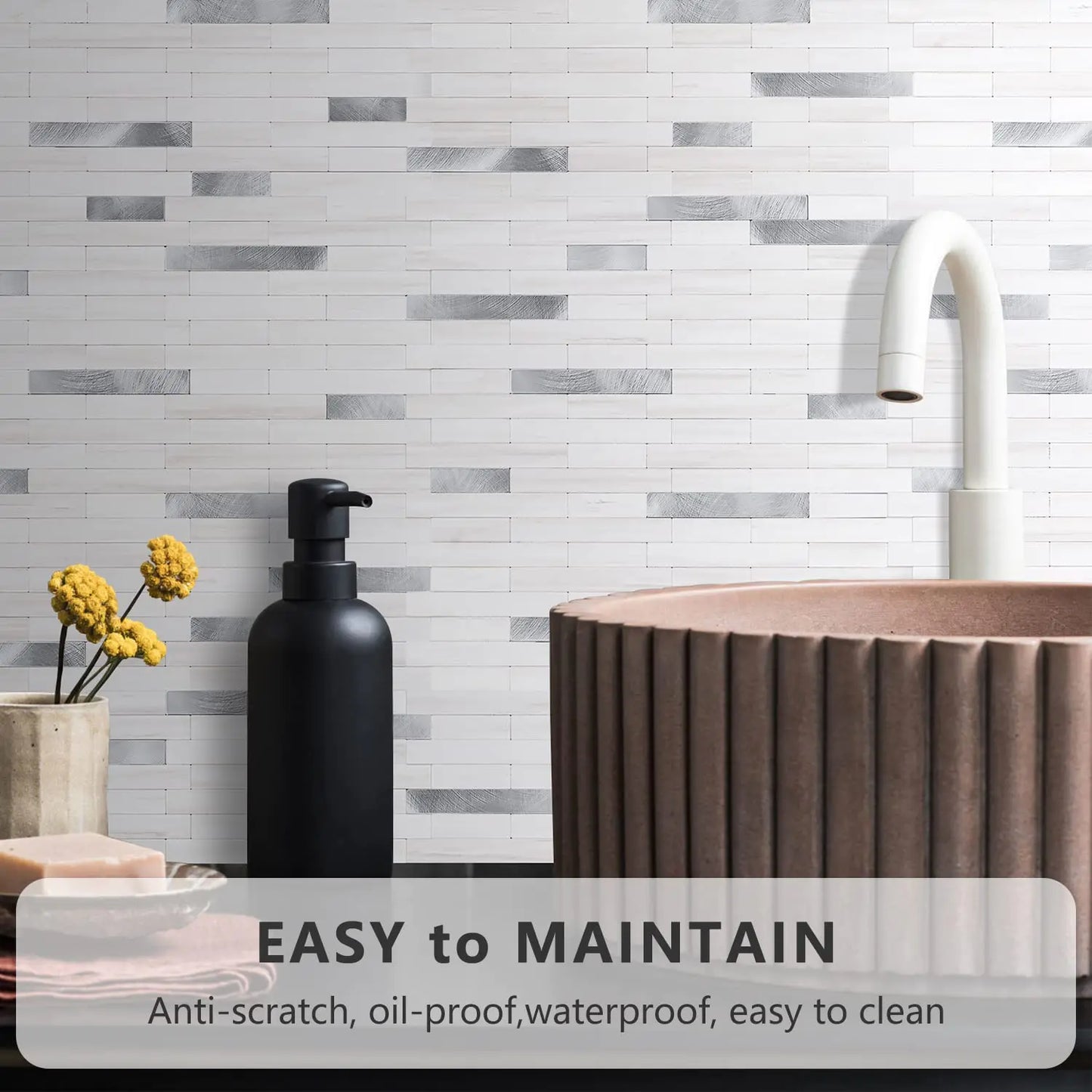 Faux Stone Mixed Metal Linear Blend - Dolomite White Mixed Metal Silver