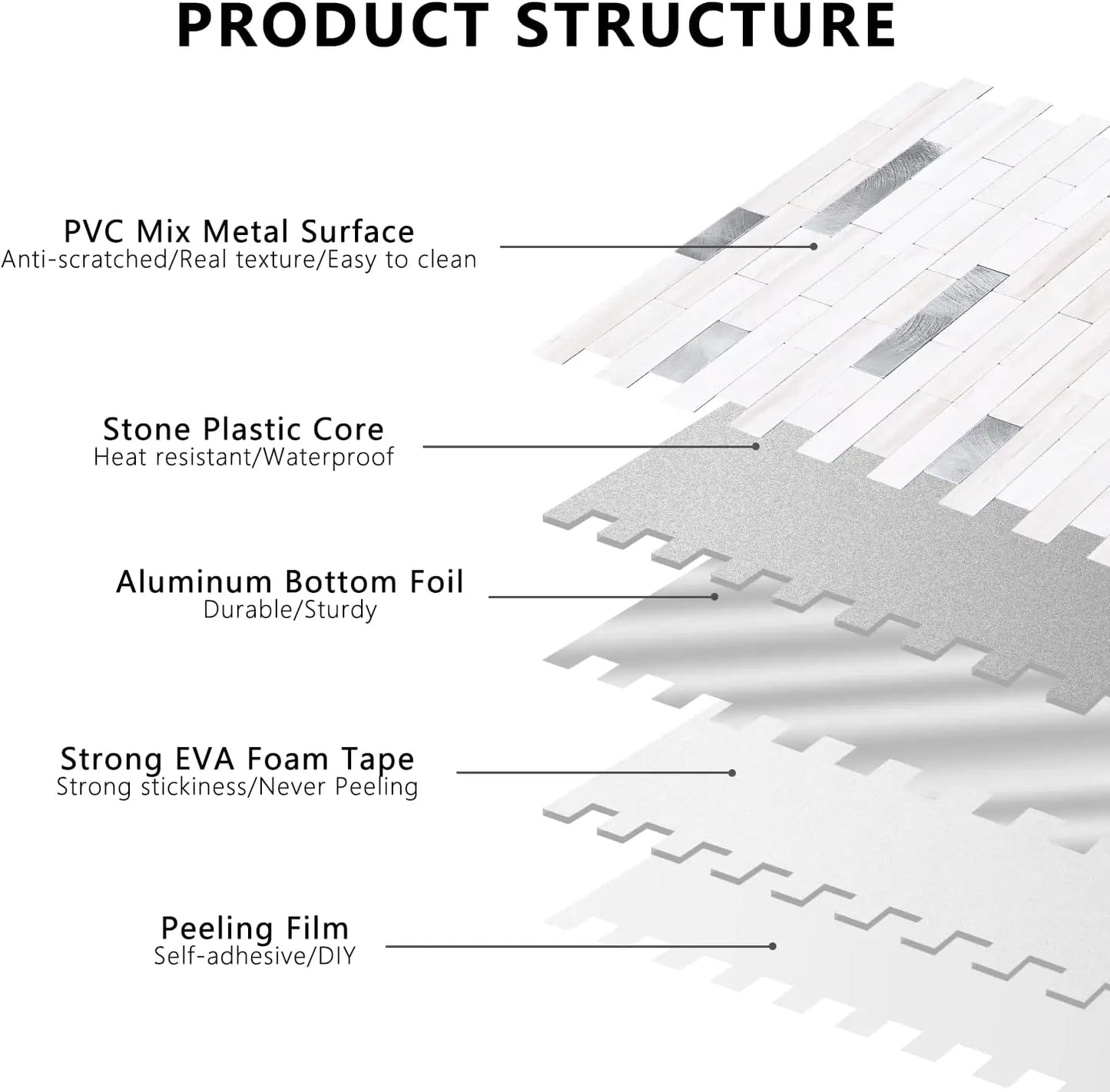 Faux Stone Mixed Metal Linear Blend - Dolomite White Mixed Metal Silver