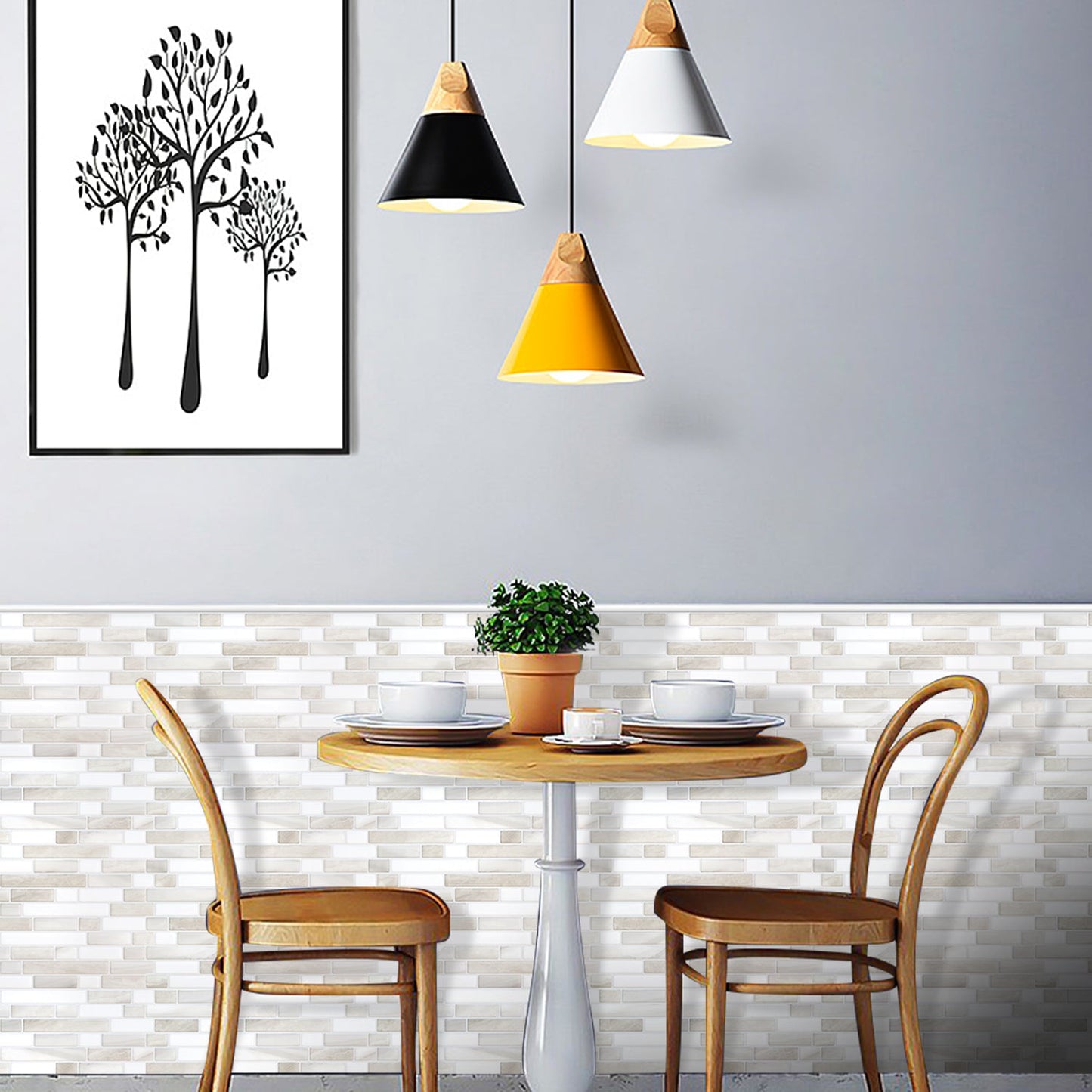 Linear Blend Backsplash - Beige & White