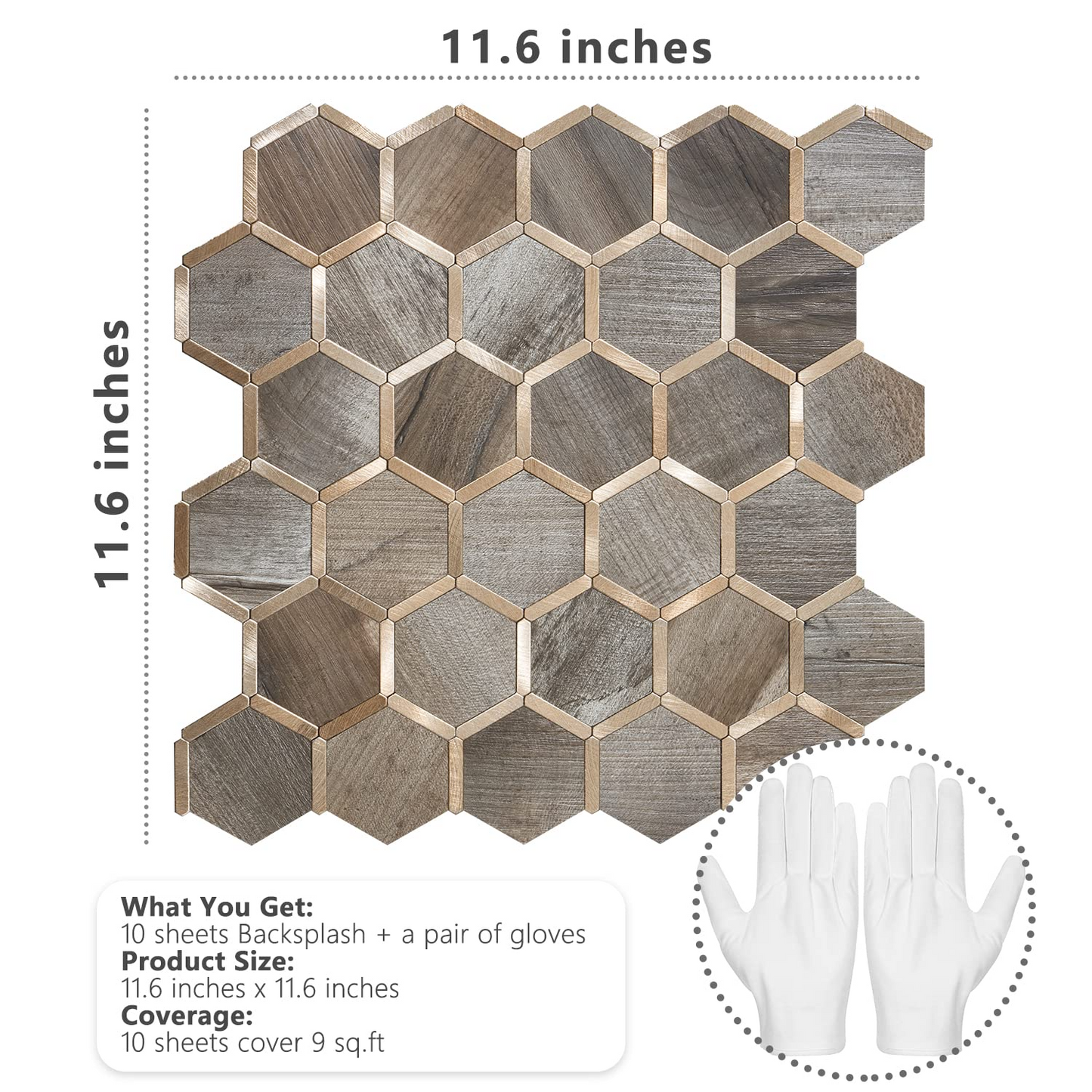 Hexagon Faux Stone Mixed Metal - Wood Texture with Metal Gold