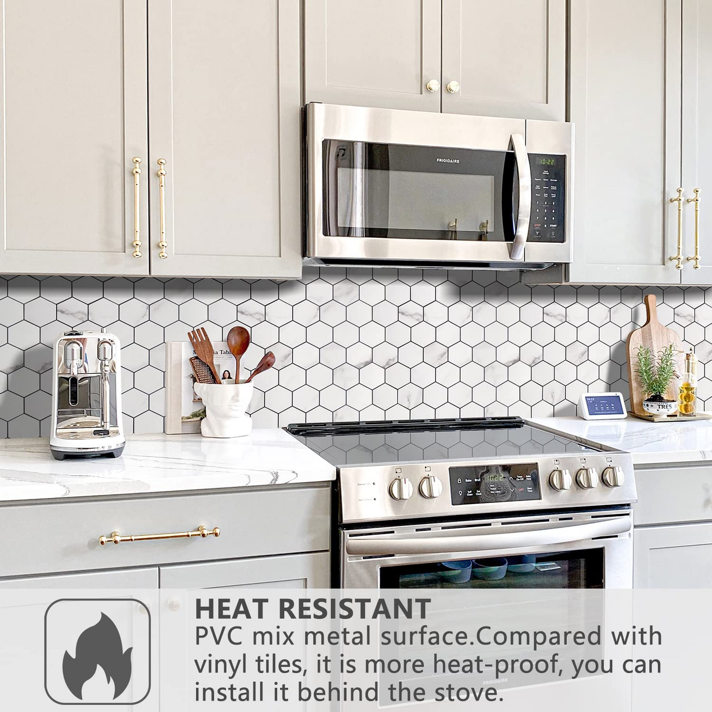 Hexagon PVC Mixed Metal Mosaic Tiles -  White Marble