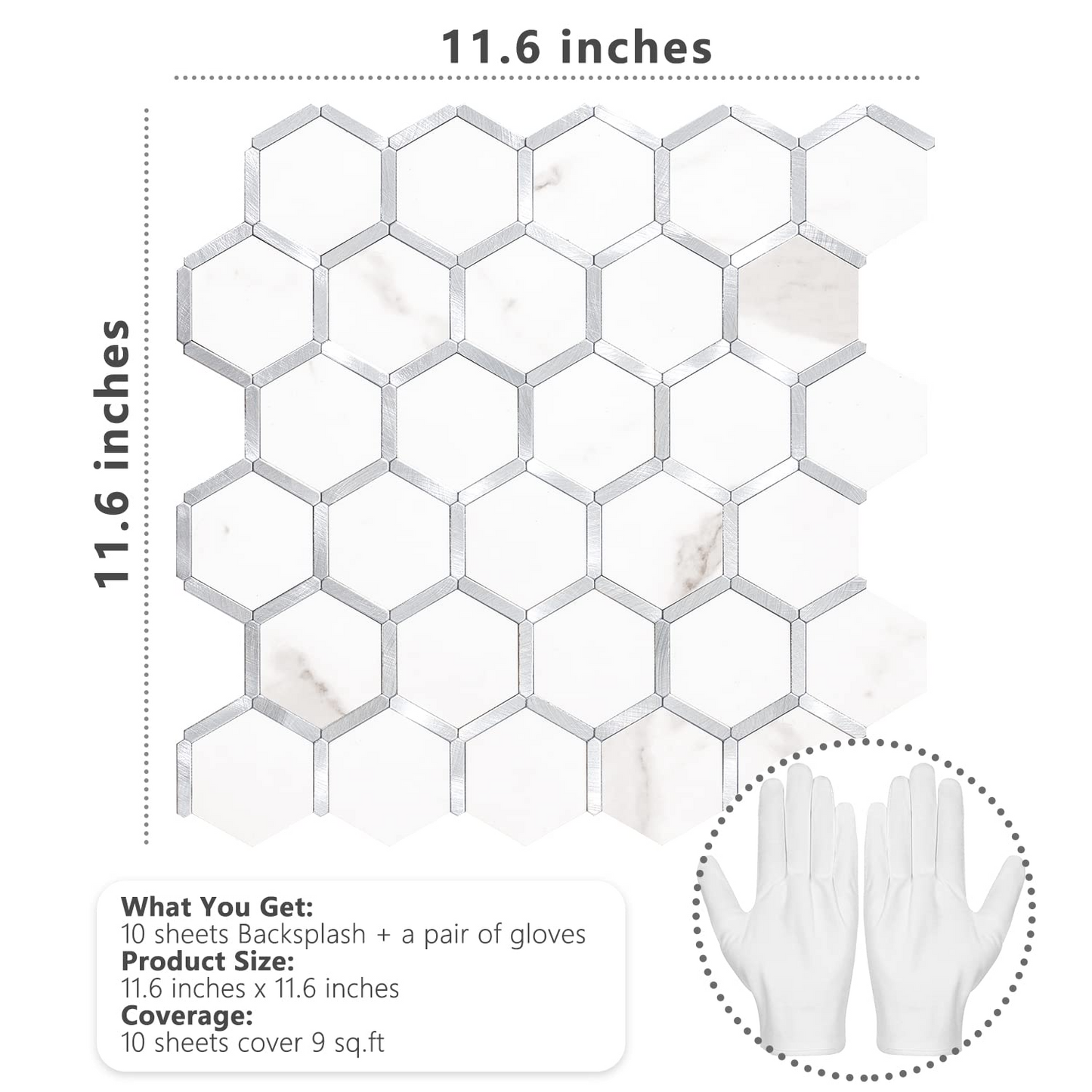 Hexagon Faux Stone Mixed Metal - Staturio White Marble With Metal Silver