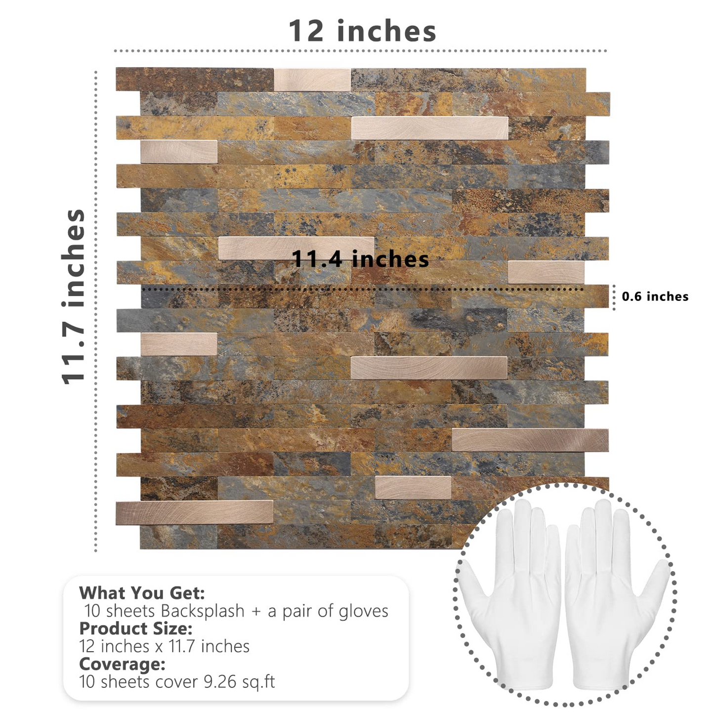 Faux Stone Mixed Metal Linear Blend - Rust Brown with Metal Gold