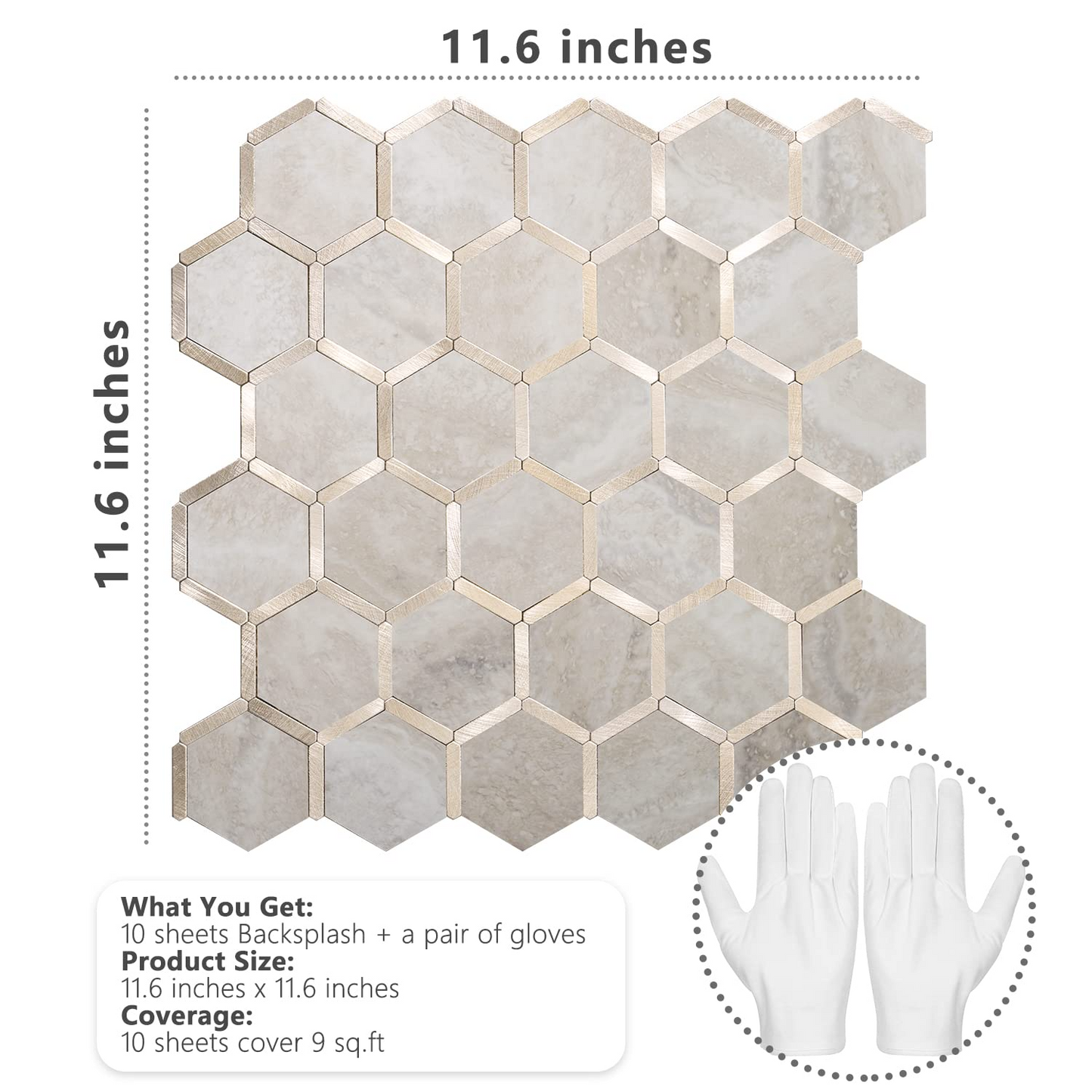 Hexagon Faux Stone Mixed Metal - Beige Marble with Metal Gold