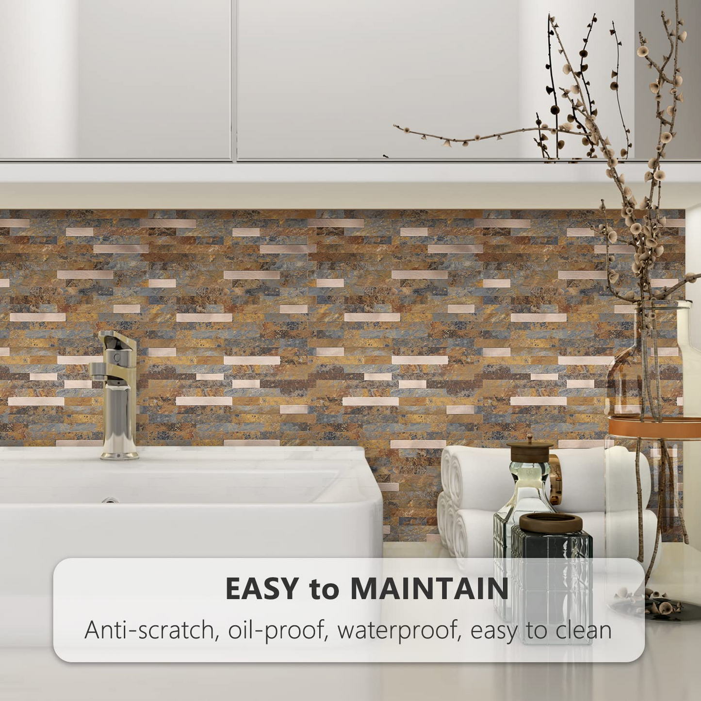 Faux Stone Mixed Metal Linear Blend - Rust Brown with Metal Gold