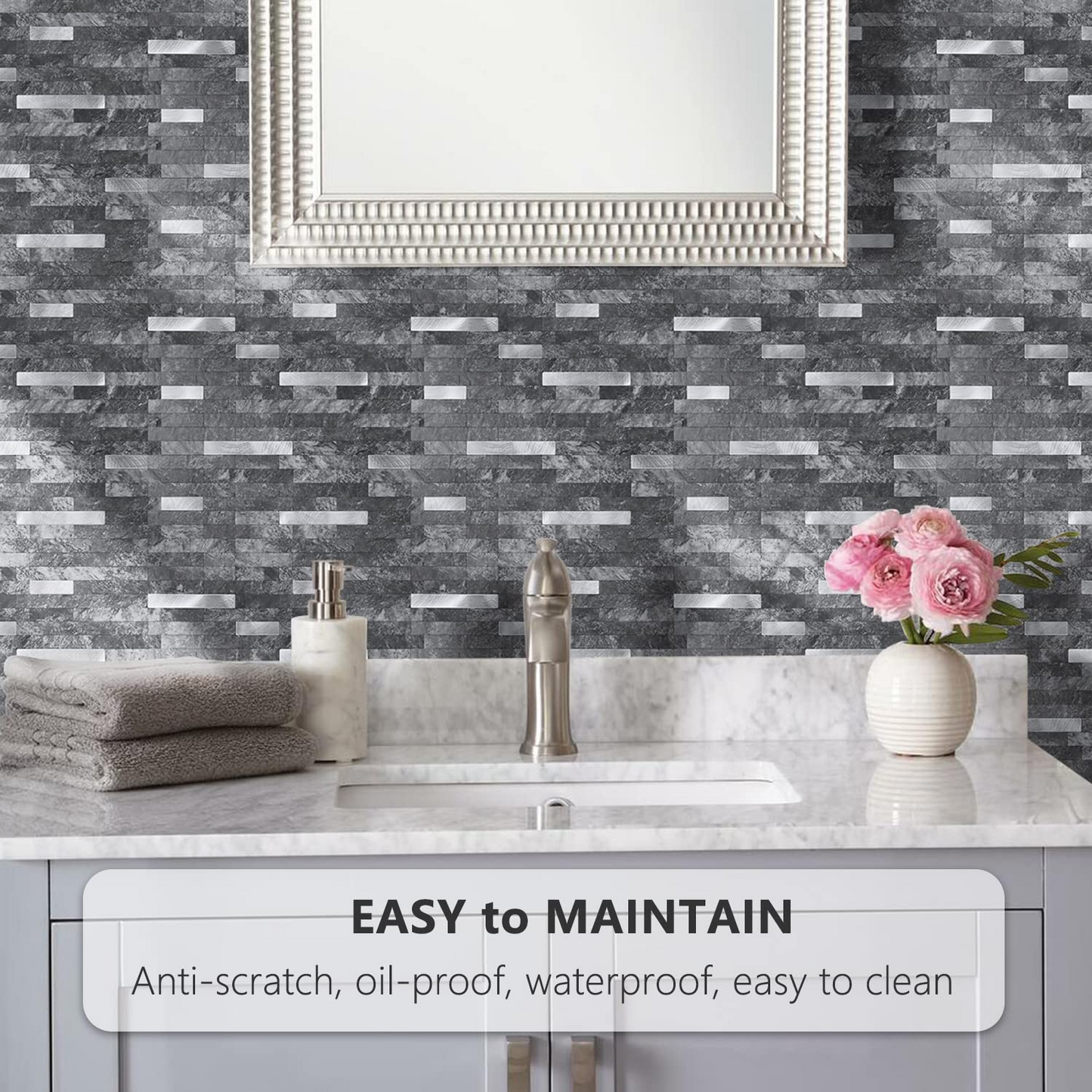 Faux Stone Mixed Metal Linear Blend - Black Slate with Metal Silver