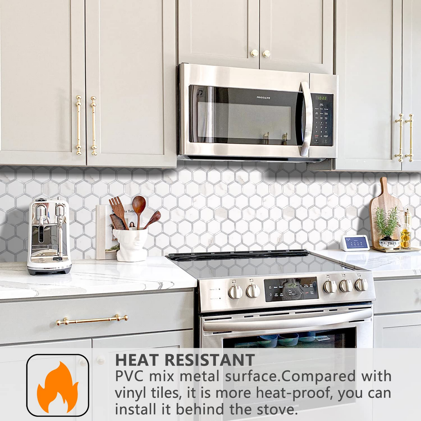 Hexagon Faux Stone Mixed Metal - Staturio White Marble With Metal Silver