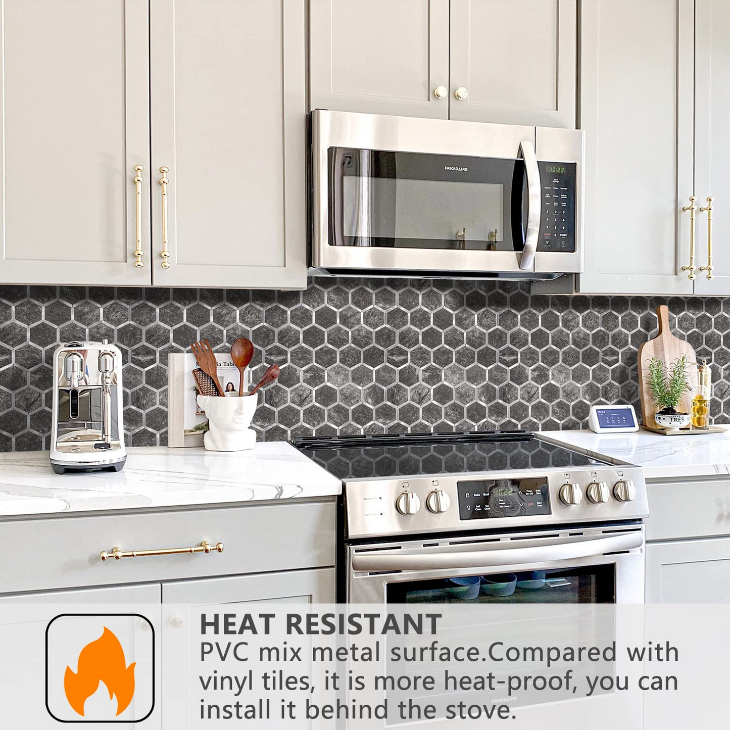 Hexagon Faux Stone Mixed Metal - Black Slate with Metal Silver