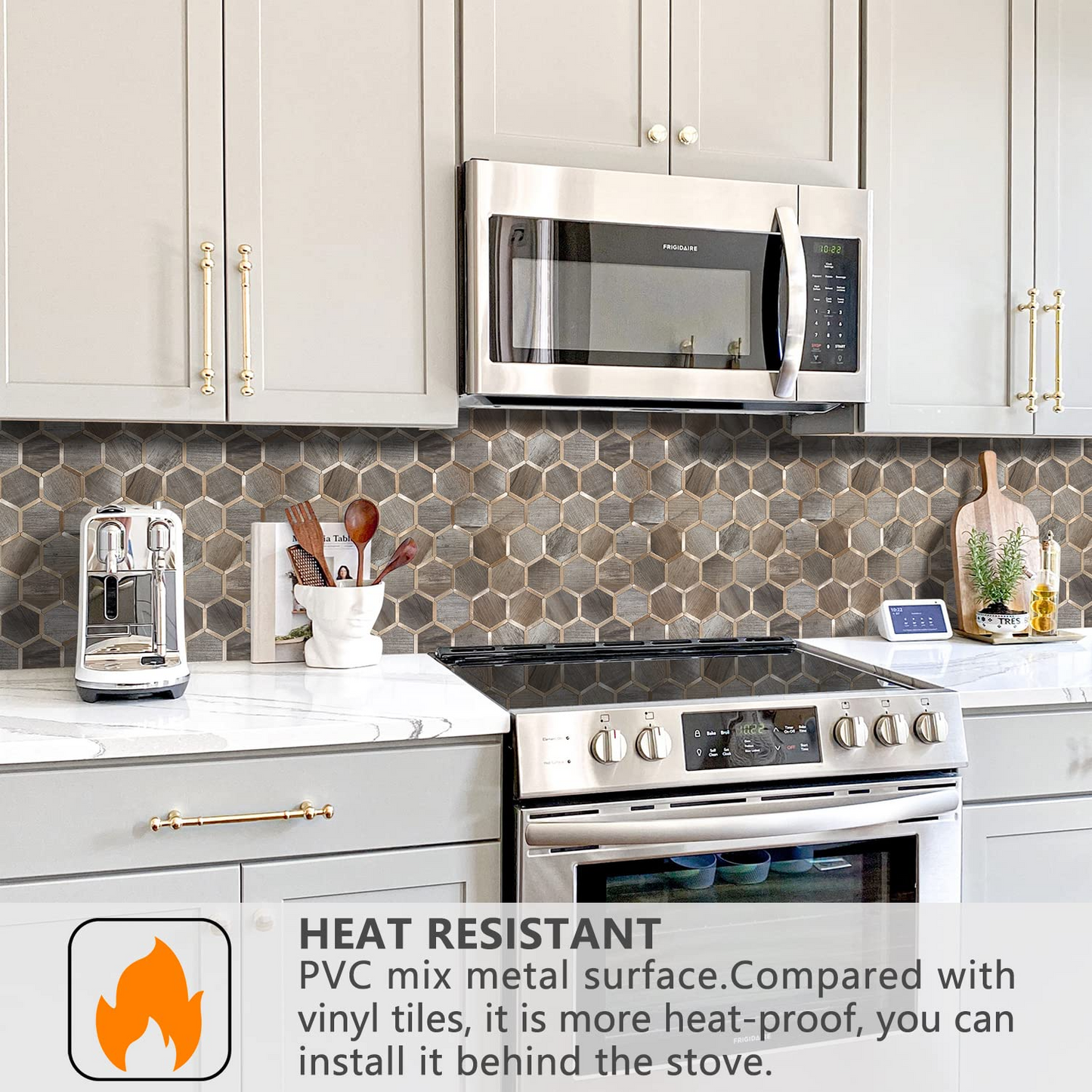 Hexagon Faux Stone Mixed Metal - Wood Texture with Metal Gold