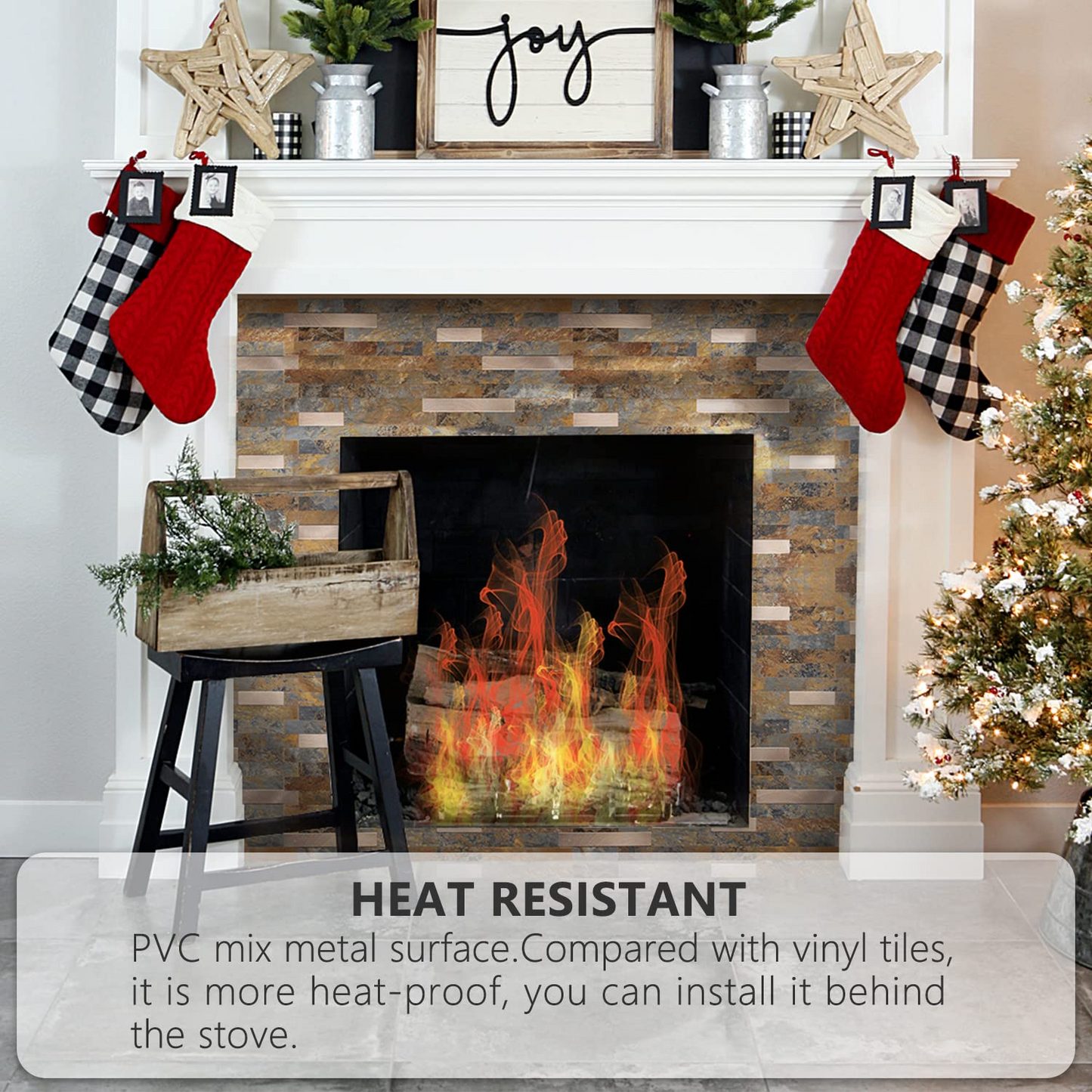 Faux Stone Mixed Metal Linear Blend - Rust Brown with Metal Gold