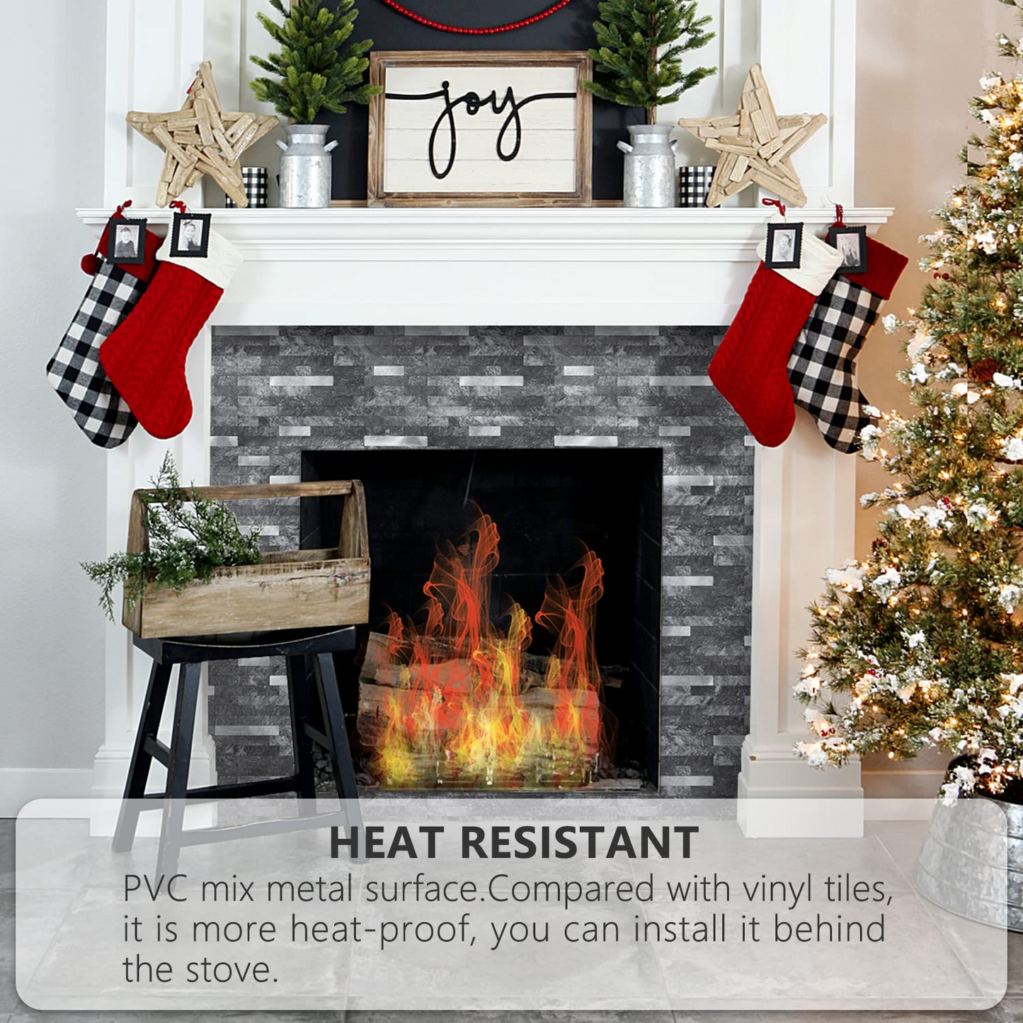 Faux Stone Mixed Metal Linear Blend - Black Slate with Metal Silver