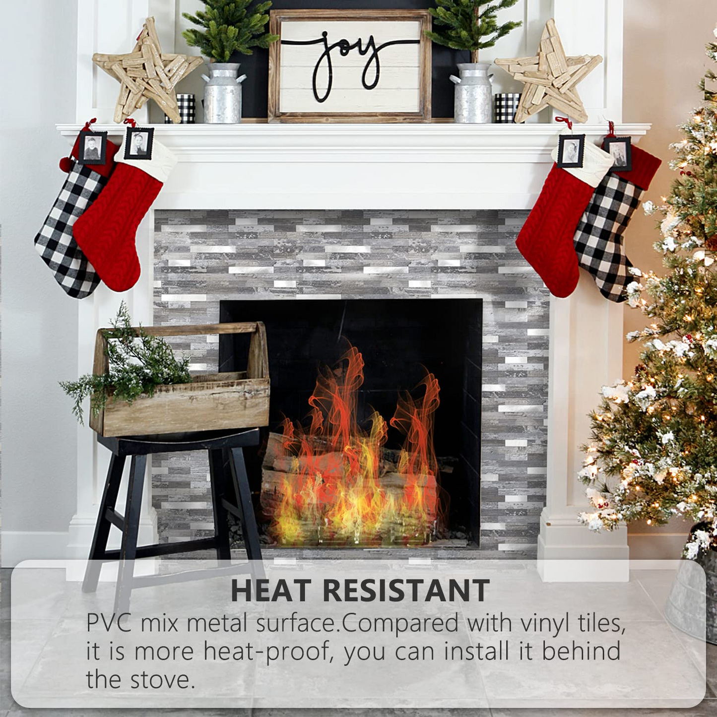 Faux Stone Mixed Metal Linear Blend - Distressed Wood with Metal Silver