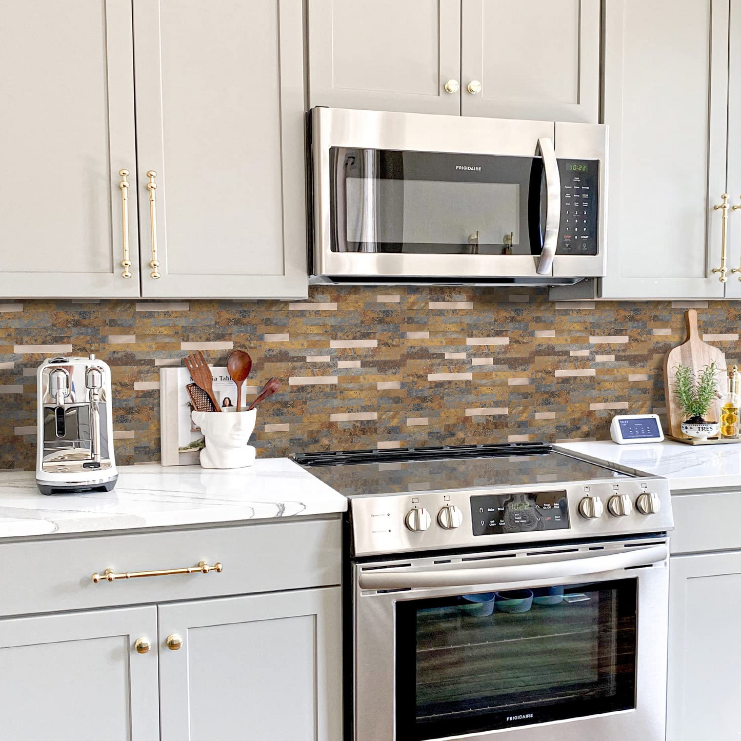 Faux Stone Mixed Metal Linear Blend - Rust Brown with Metal Gold