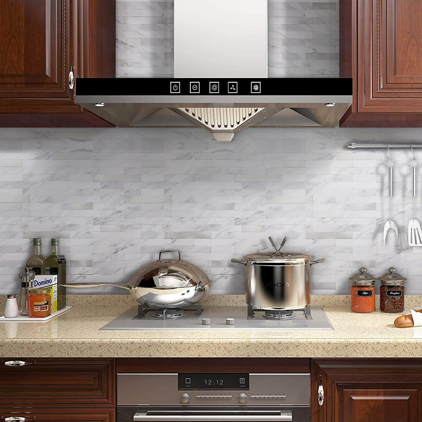 Faux Stone Mixed Metal Linear Blend - White Marble with Metal Silver