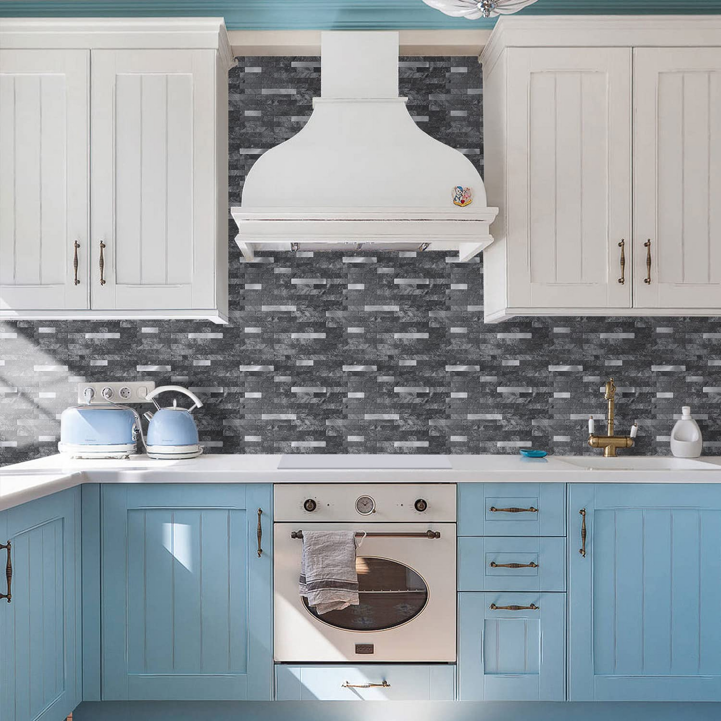 Faux Stone Mixed Metal Linear Blend - Black Slate with Metal Silver