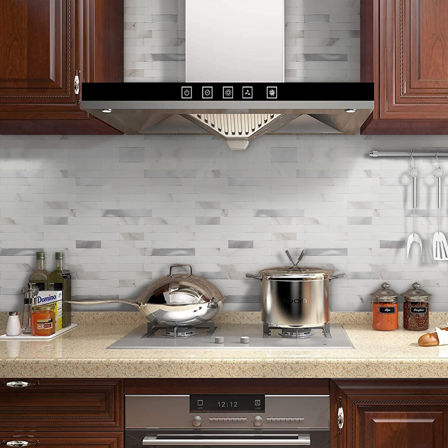 Faux Stone Mixed Metal Linear Blend - Statuario White with Metal Silver