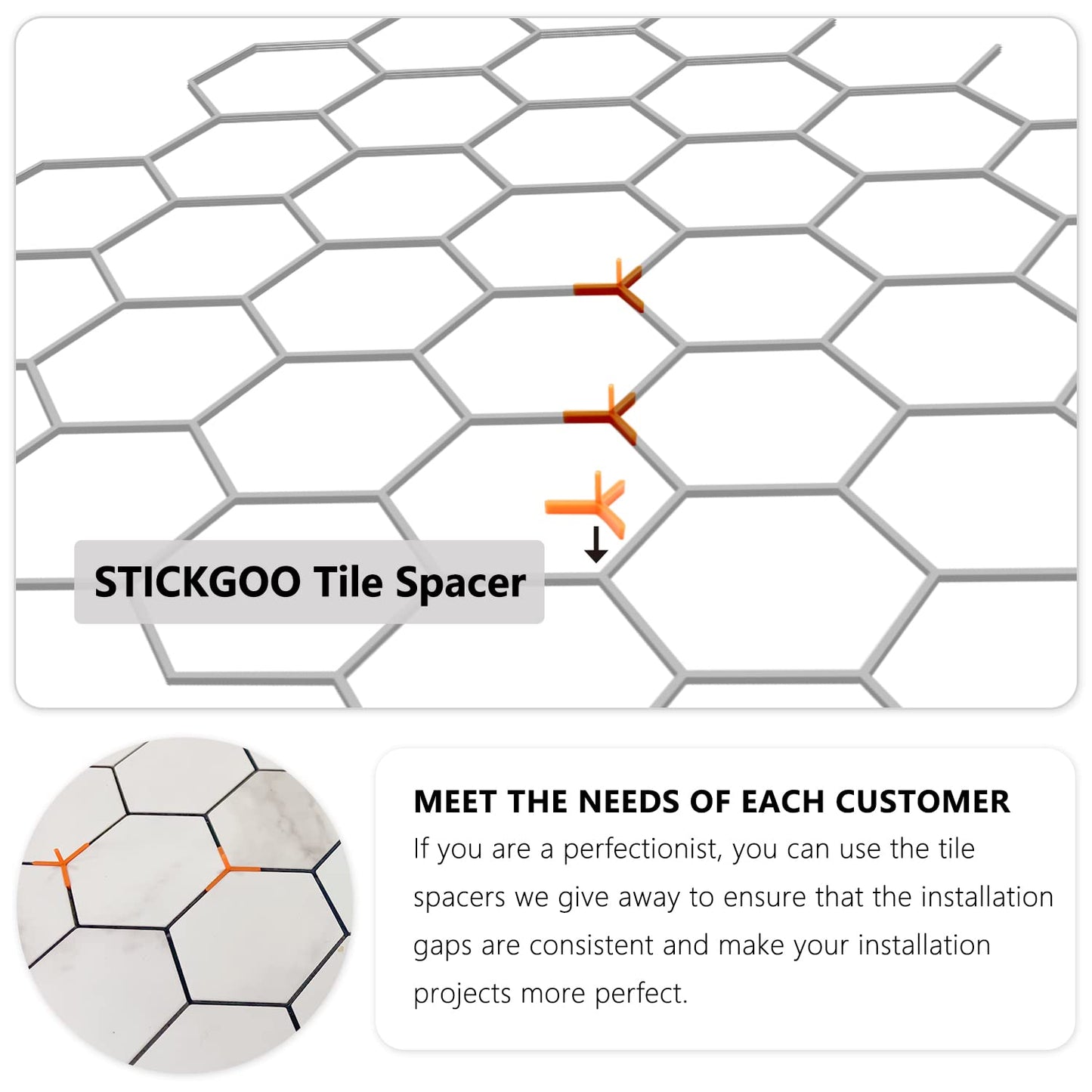 Hexagon PVC Mixed Metal Mosaic Tiles -  White Marble