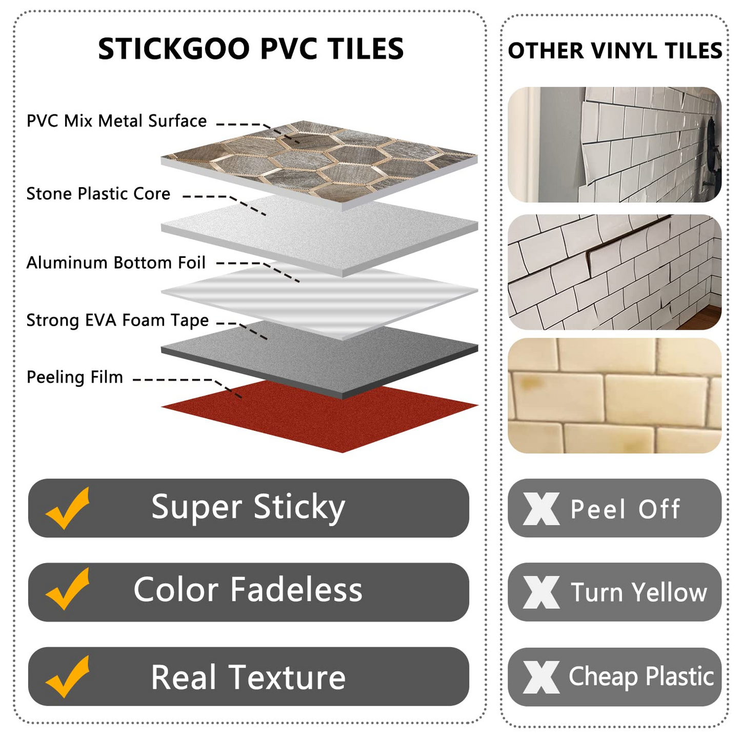 Hexagon Faux Stone Mixed Metal - Wood Texture with Metal Gold