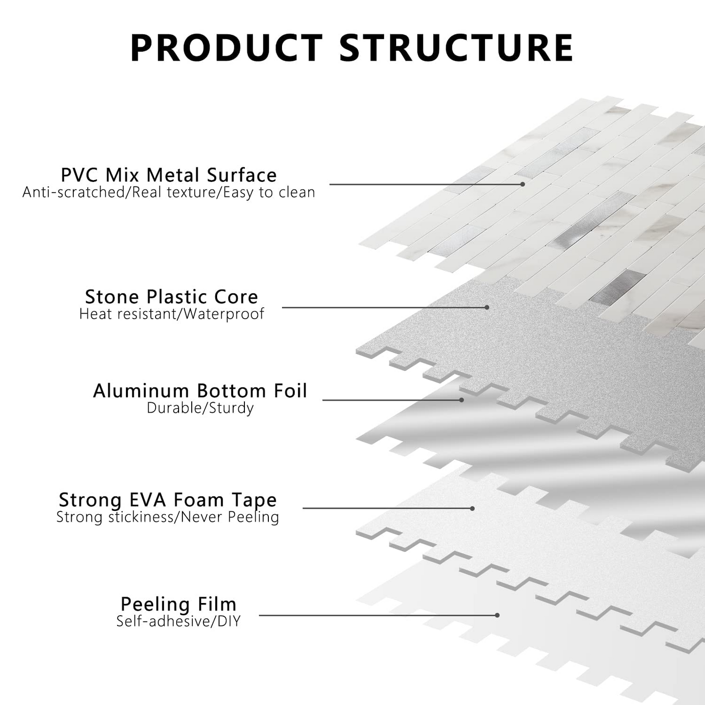 Faux Stone Mixed Metal Linear Blend - Statuario White with Metal Silver