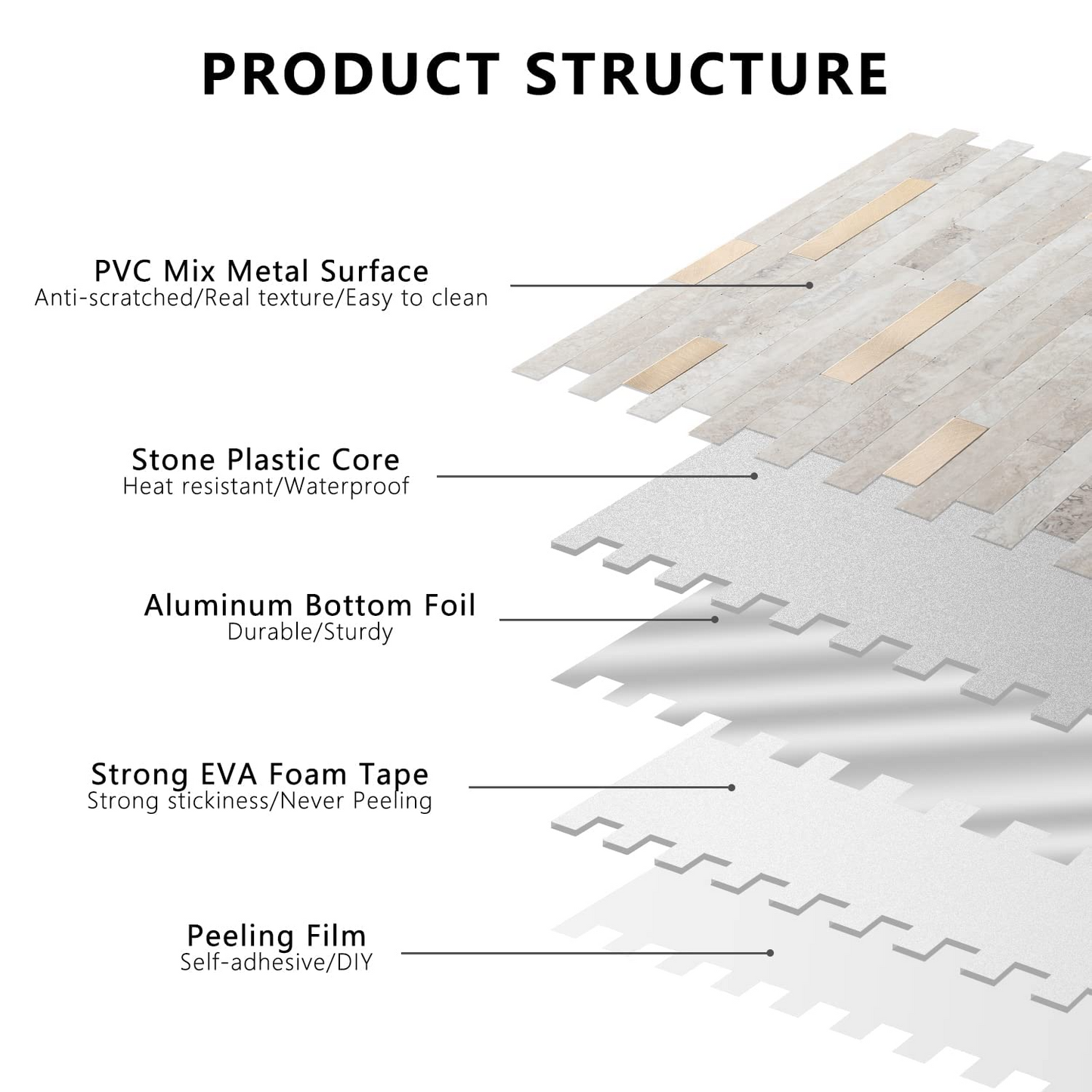 Faux Stone Mixed Metal Linear Blend - Beige with Metal Gold