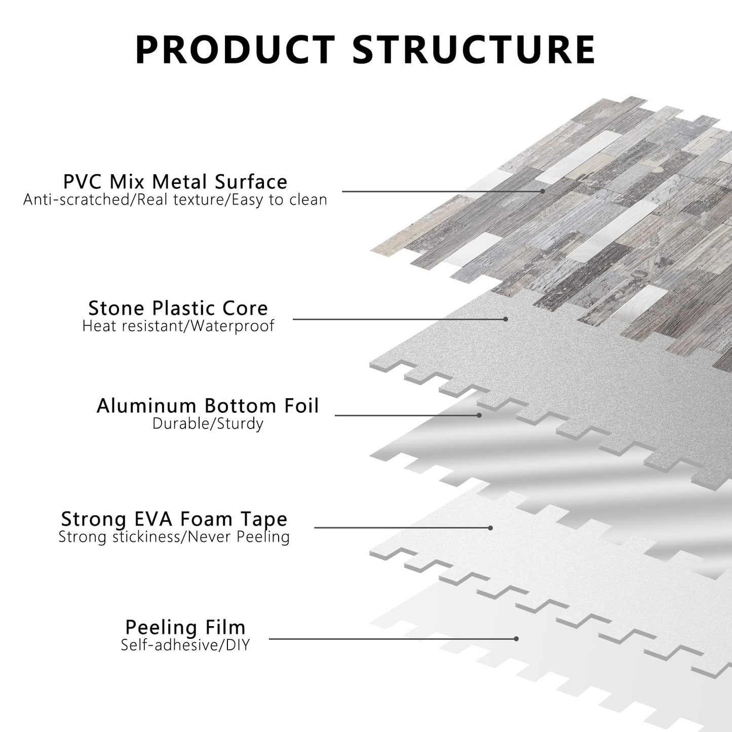 Faux Stone Mixed Metal Linear Blend - Distressed Wood with Metal Silver