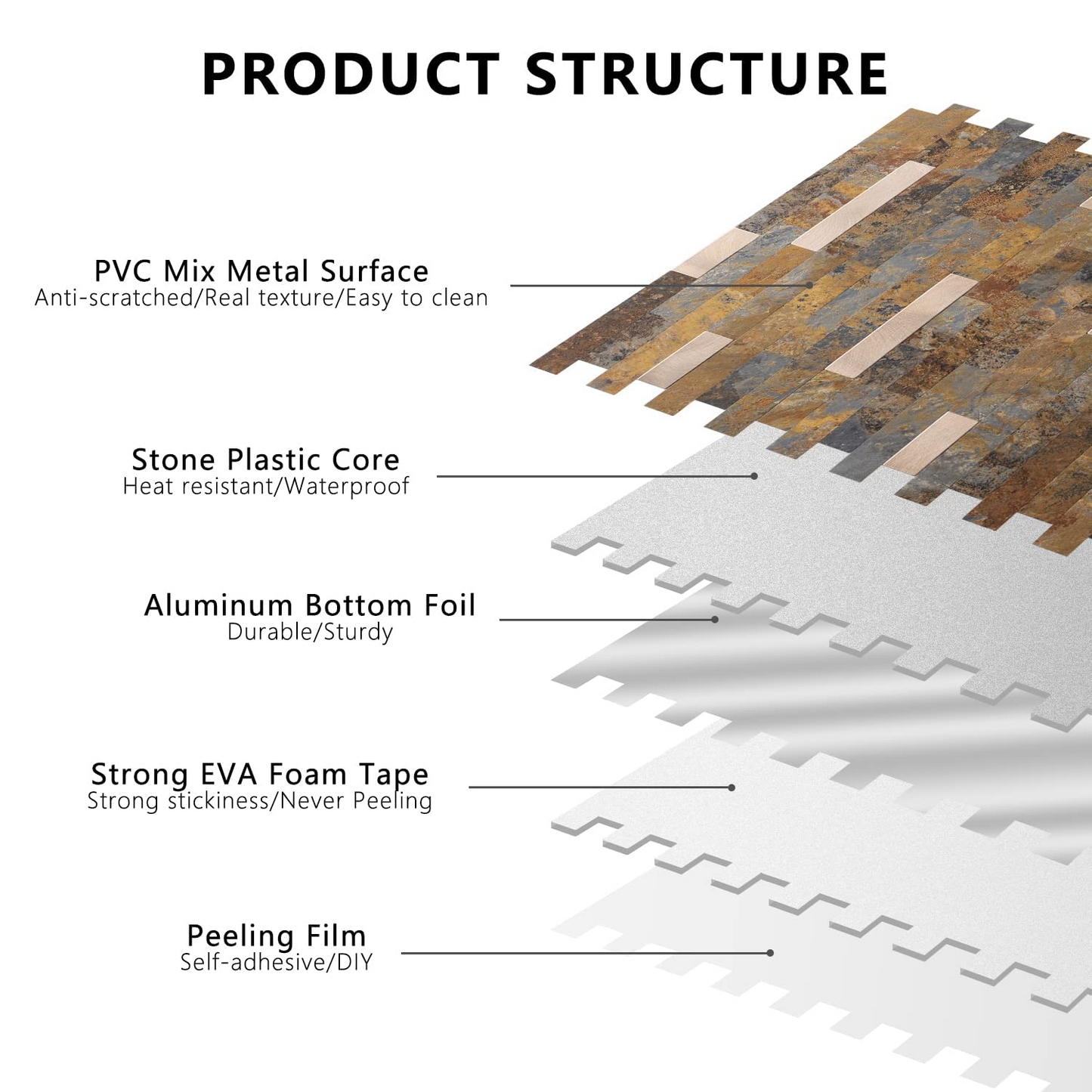 Faux Stone Mixed Metal Linear Blend - Rust Brown with Metal Gold