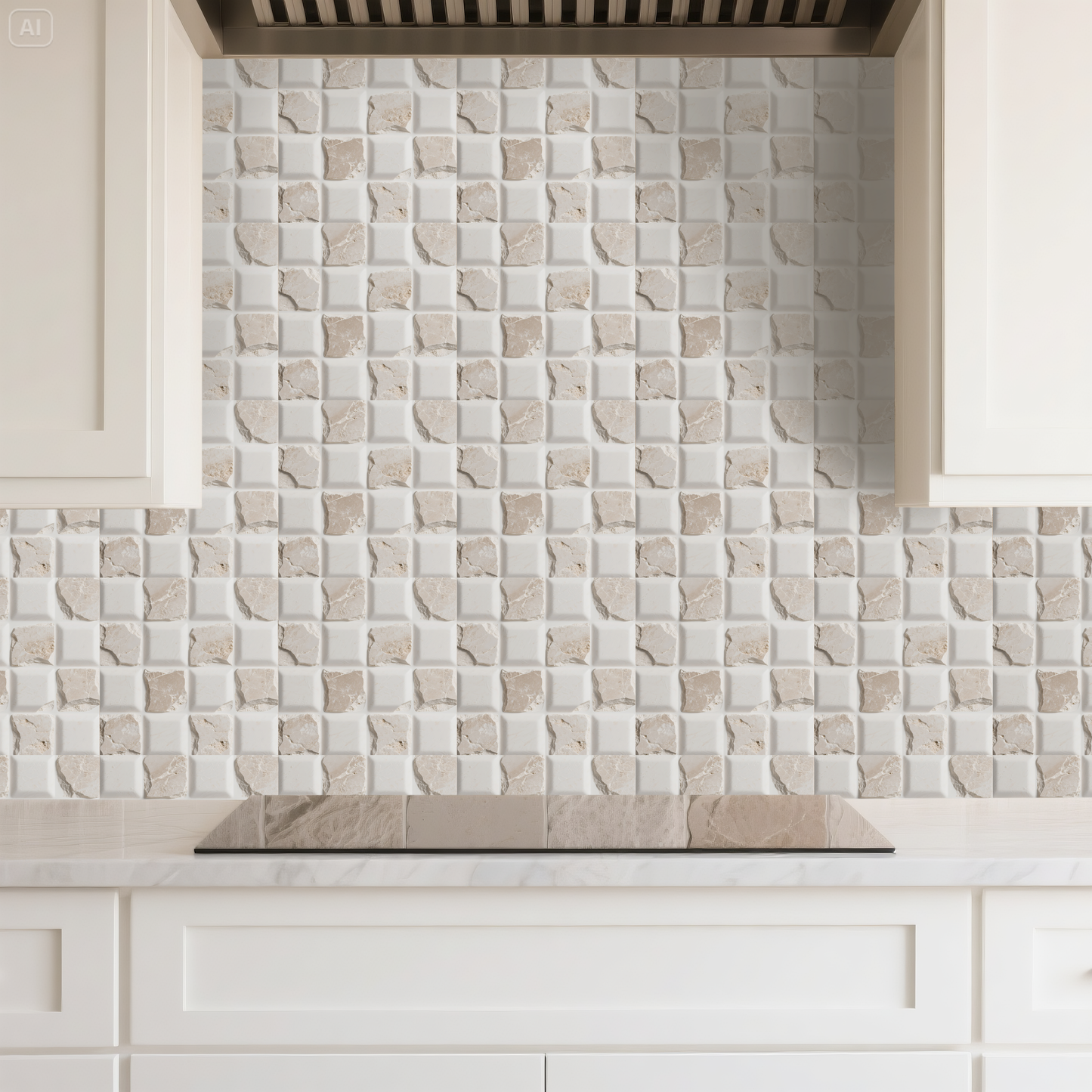 3D White Quartz Peel and Stick Wall Tile