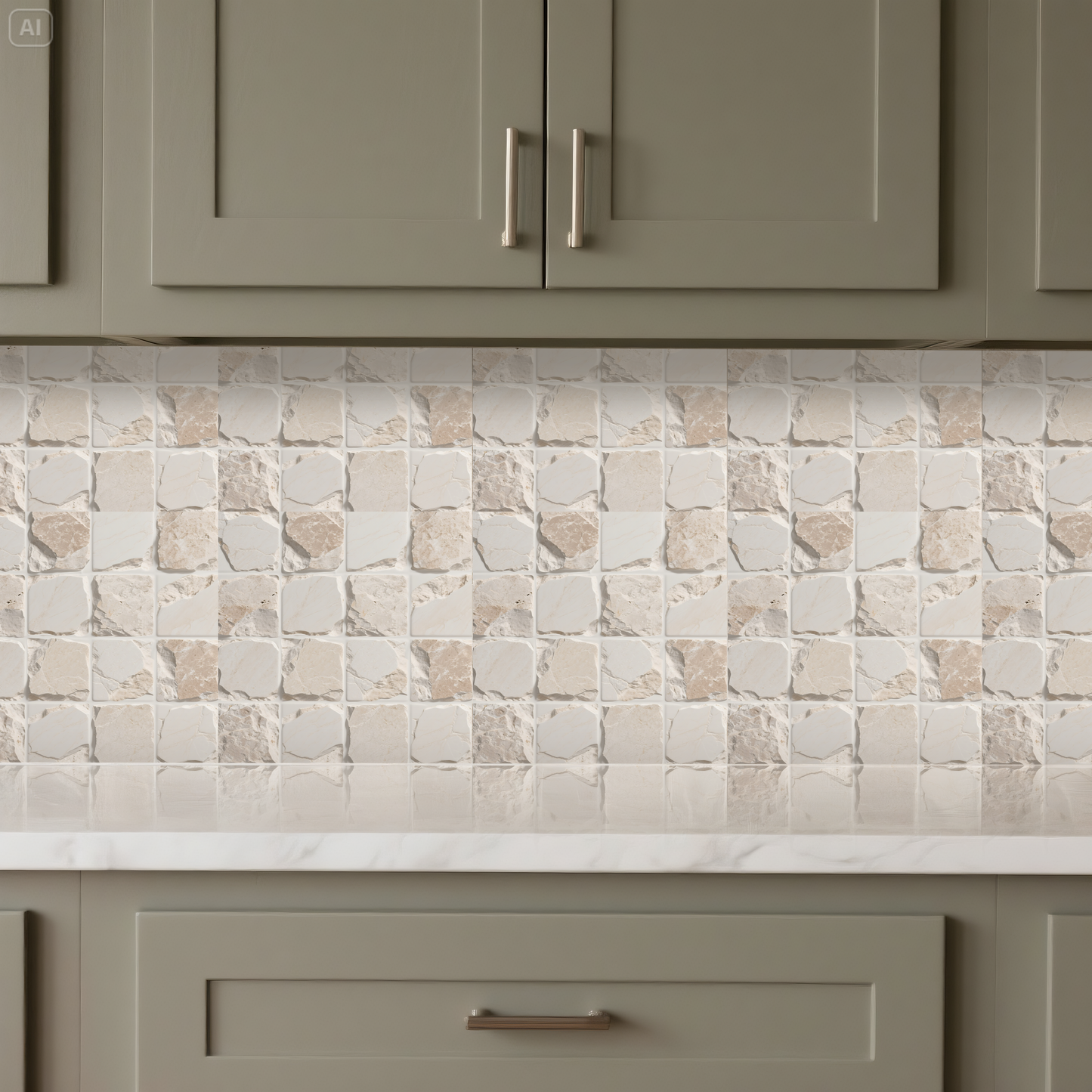 3D White Square Quartz Peel and Stick Wall Tile