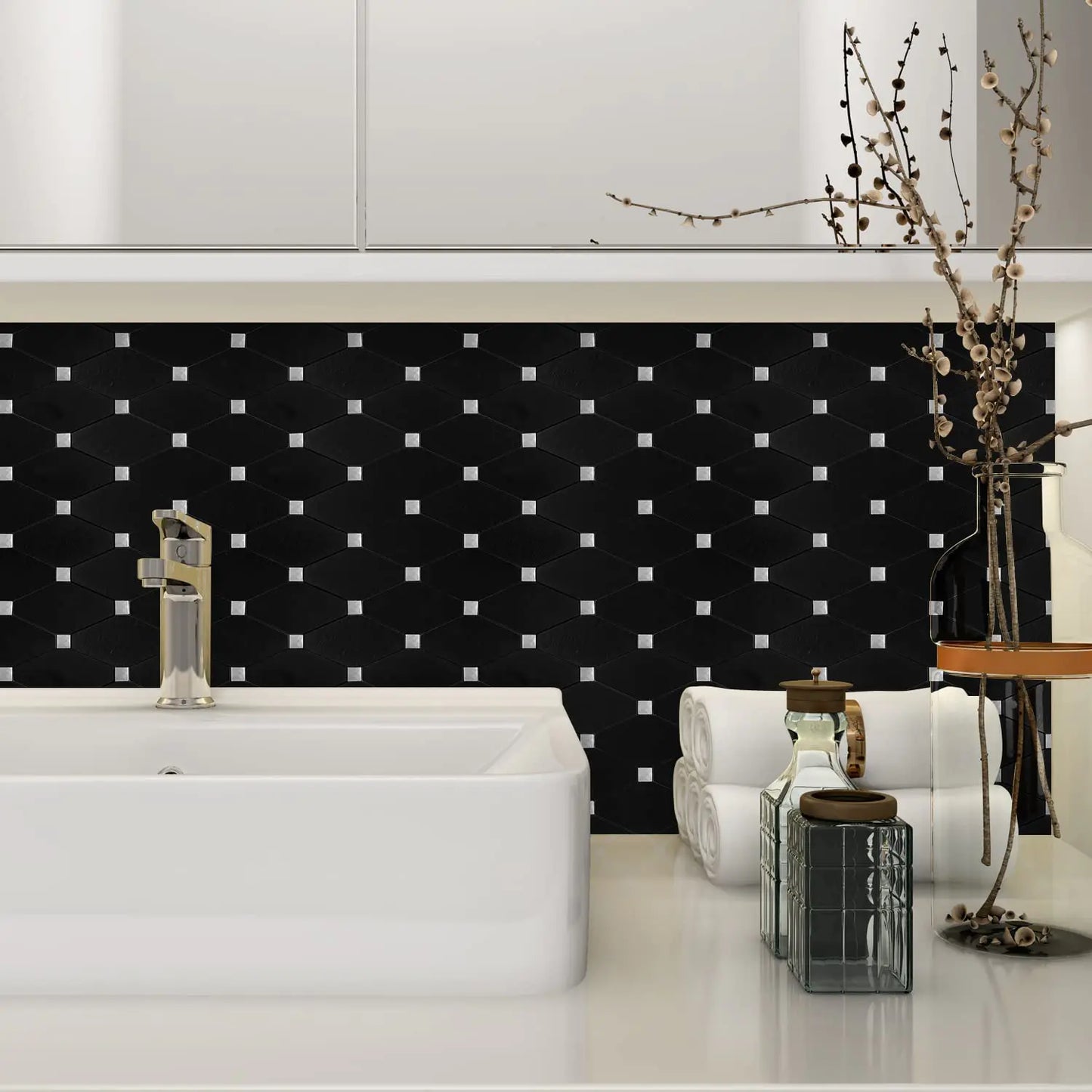 PVC Mixed Glass Mosaic Tile Backsplash - Black