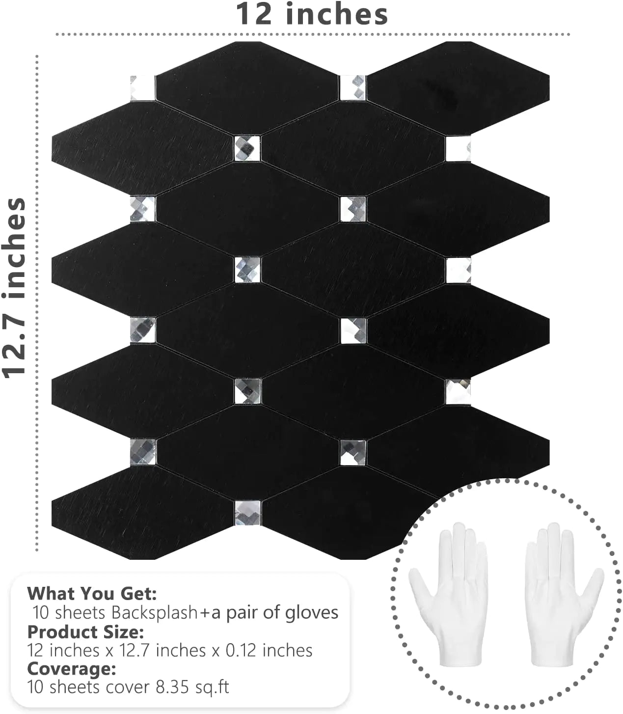 PVC Mixed Glass Mosaic Tile Backsplash - Black