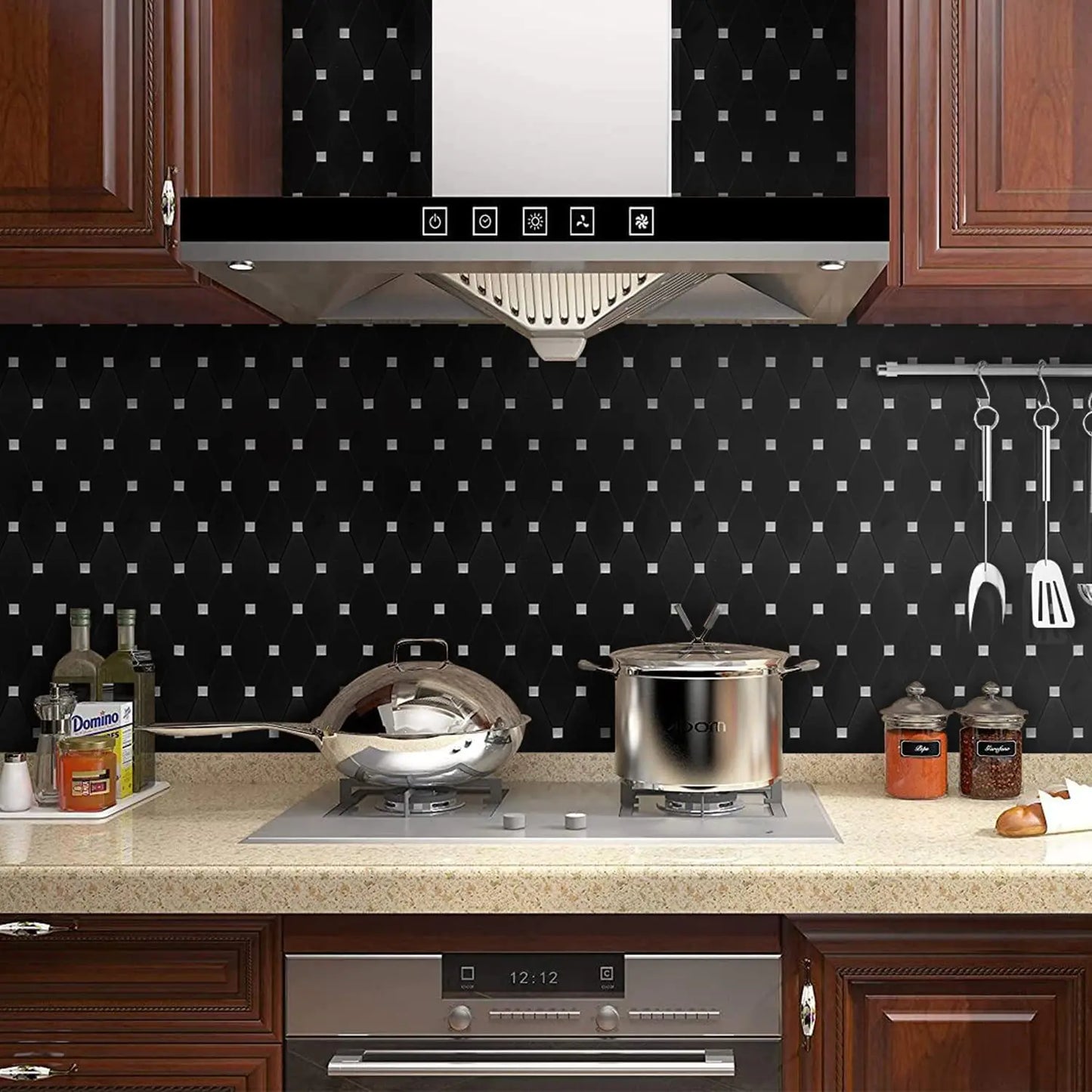 PVC Mixed Glass Mosaic Tile Backsplash - Black