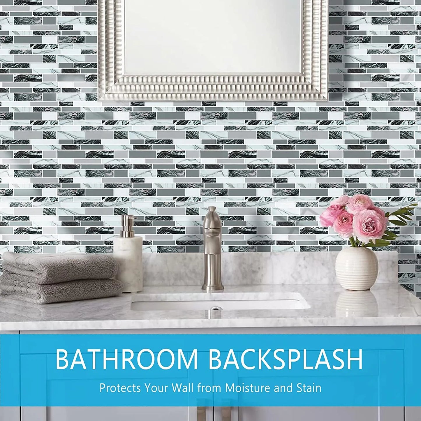 Vamos Tile Linear Blend - Marble Black & Grey