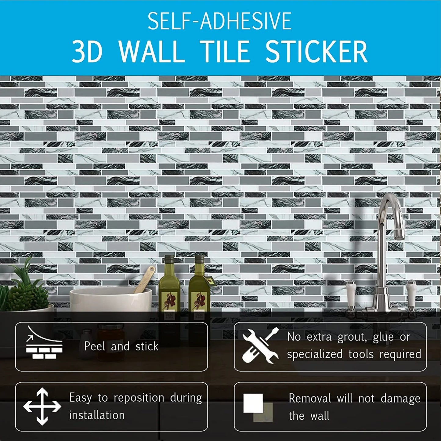 Vamos Tile Linear Blend - Marble Black & Grey