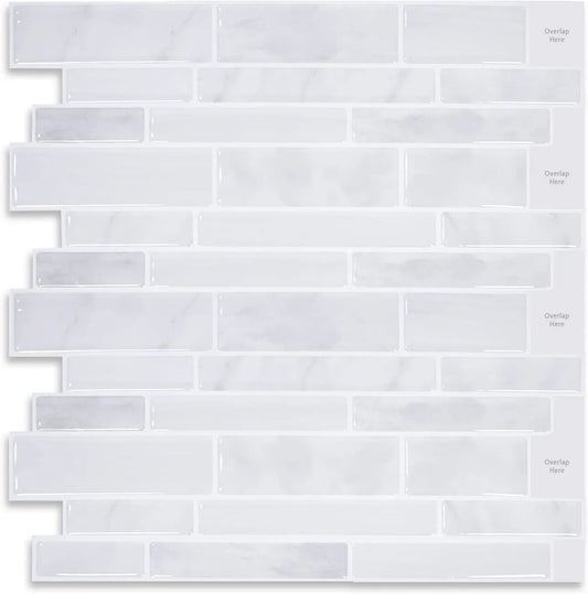 Vamos Tile Linear Blend - Sliver White With Grey Vein