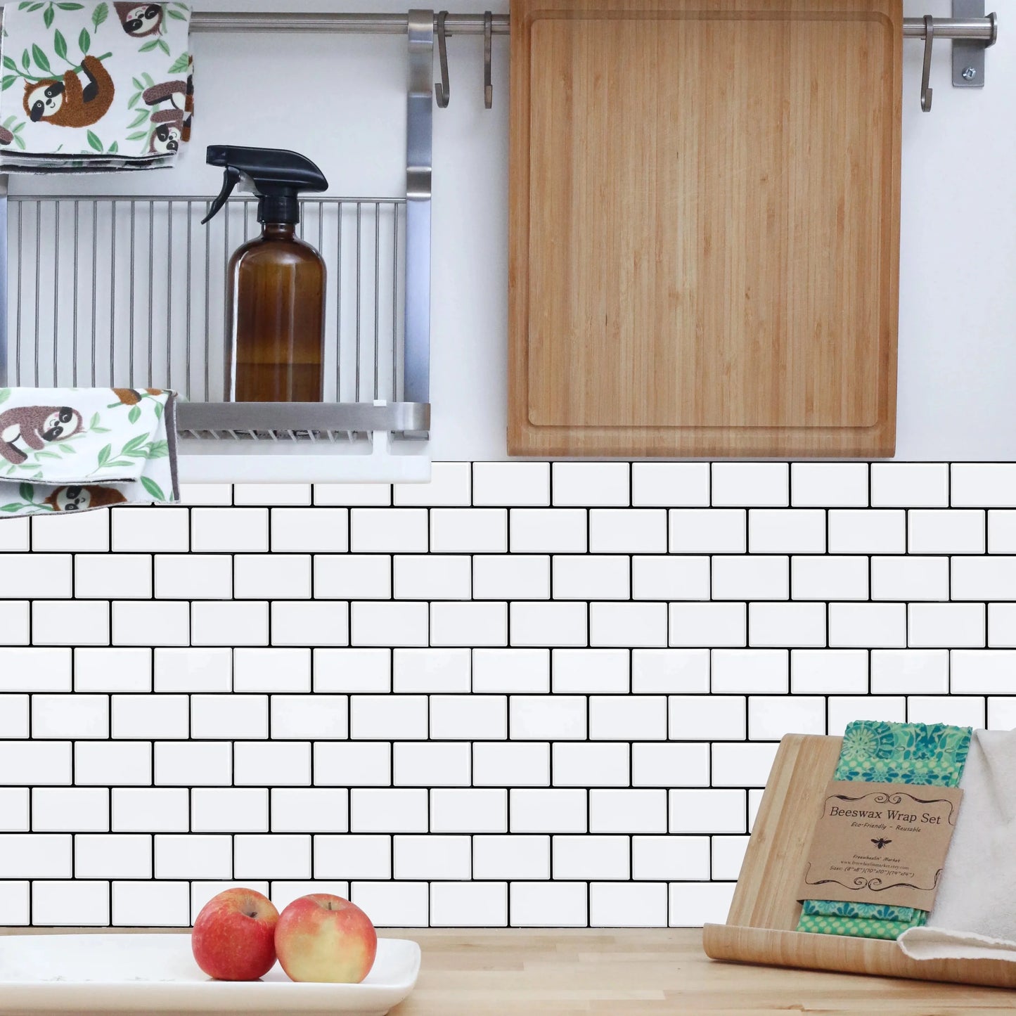 Subway Tiles Peel and Stick Thicker Design - Cold White with Black Grout