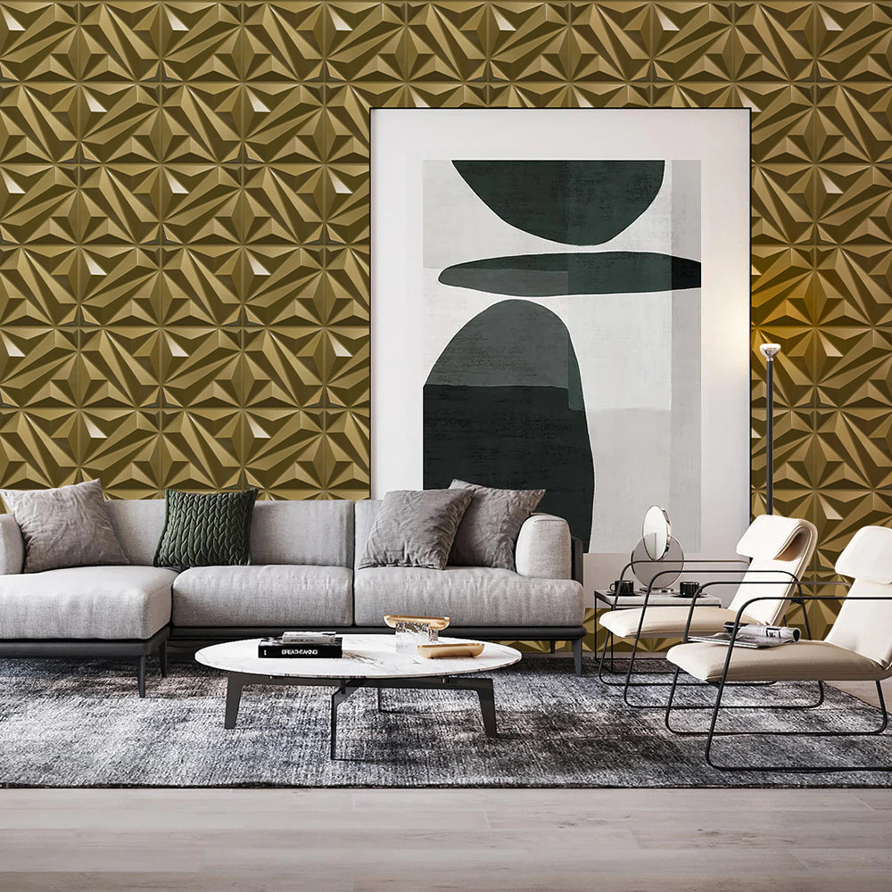 Flower Textured 3D PVC Wall Panels - Gold