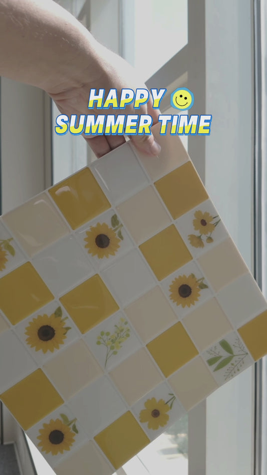 3D Bright Sunflower Mosaic Style Peel and Stick Wall Vinyl Tile